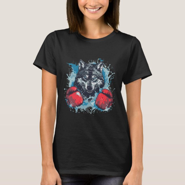 Boxer Wolf With Boxing Gloves Kickboxing Funny Box T-Shirt (Front)