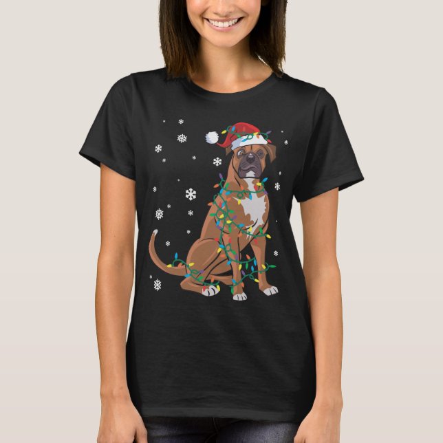Boxer Wrapped In Christmas Lights Dog T-Shirt (Front)