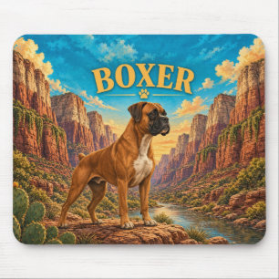 Boxer, Zion Canyon Vintage Watercolor Dog Art Mouse Mat