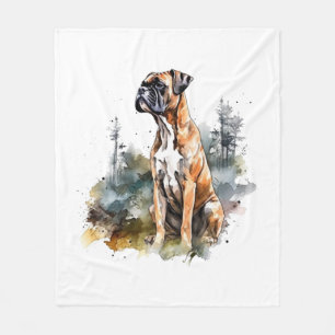 BoxerLoveArt Vibrant Watercolor Painting of Loyal Fleece Blanket