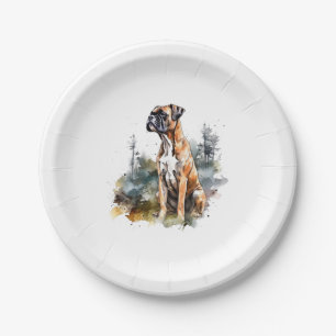BoxerLoveArt Vibrant Watercolor Painting of Loyal  Paper Plate