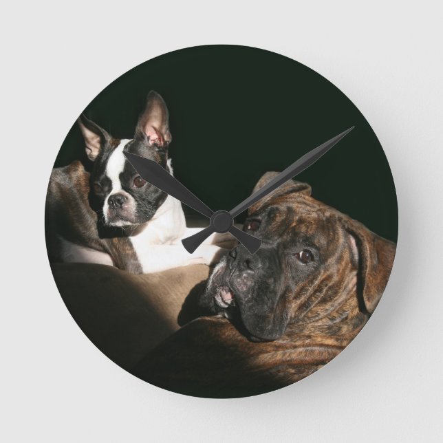 Boxers and Bostons: Awesome Twosome 2 Round Clock (Front)