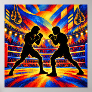 Boxers in Combat Silhouette Poster