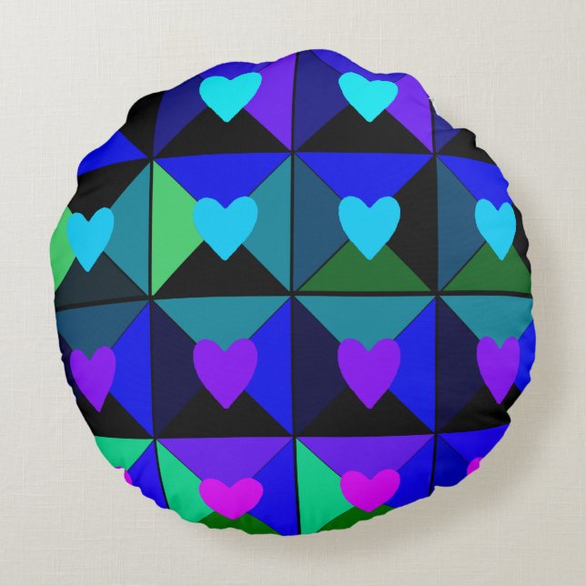 Boxes of Blue Hearts Round Cushion (Back)