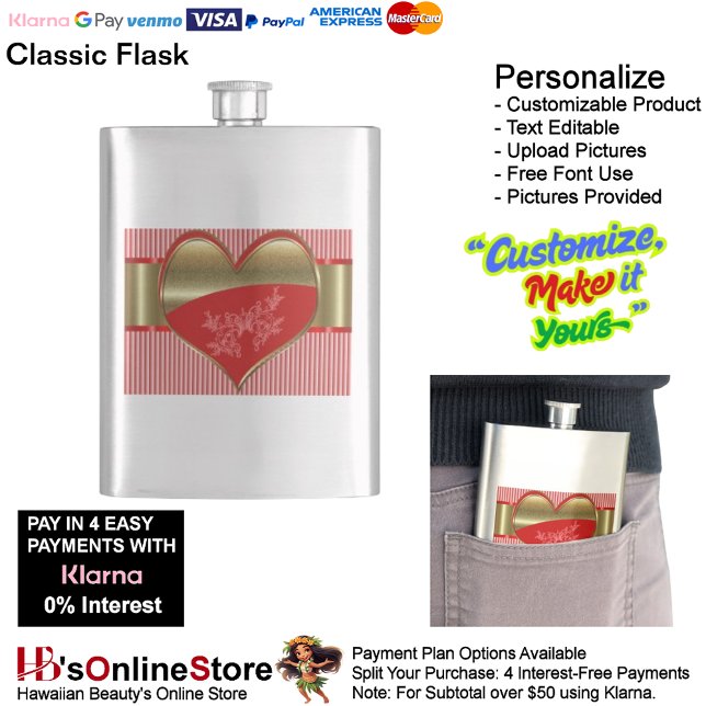 Boxes of Hearts Classic Flask (Boxes of Hearts Classic Flask Beverage Container.)