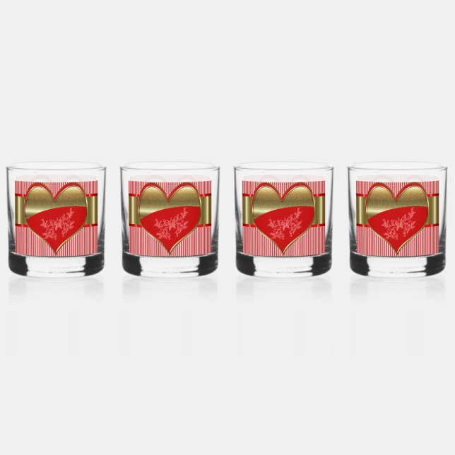 Boxes of Hearts Rock Glass Drinkware Set of 4 (Front)