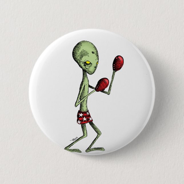 Boxing Alien 6 Cm Round Badge (Front)