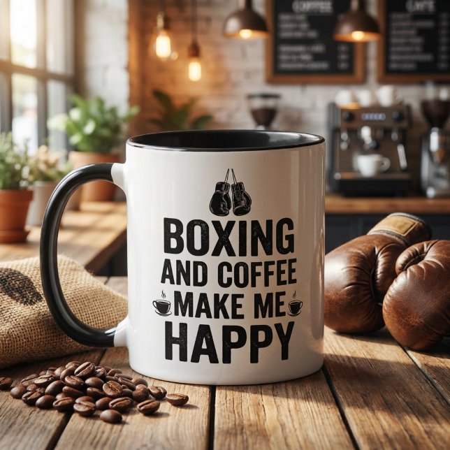 Boxing and Coffee Make Me Happy Funny Boxer Mug (Creator Uploaded)