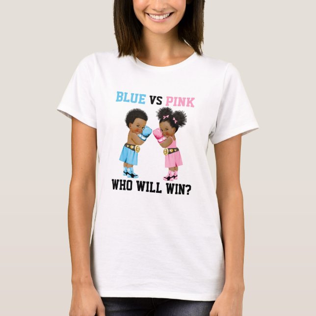 Boxing Babies Boy Girl Gender Reveal Blue or Pink T-Shirt (Front)