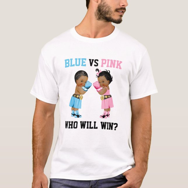 Boxing Babies Boy Girl Gender Reveal Blue or Pink T-Shirt (Front)