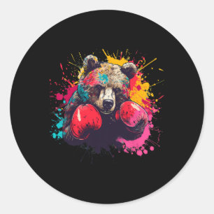 Boxing Bear Lover Boxing Gloves Kickboxing Funny B Classic Round Sticker