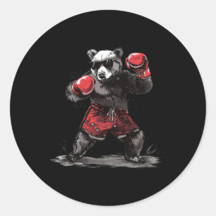 Boxing Bear Lover Boxing Gloves Kickboxing Funny B Classic Round Sticker