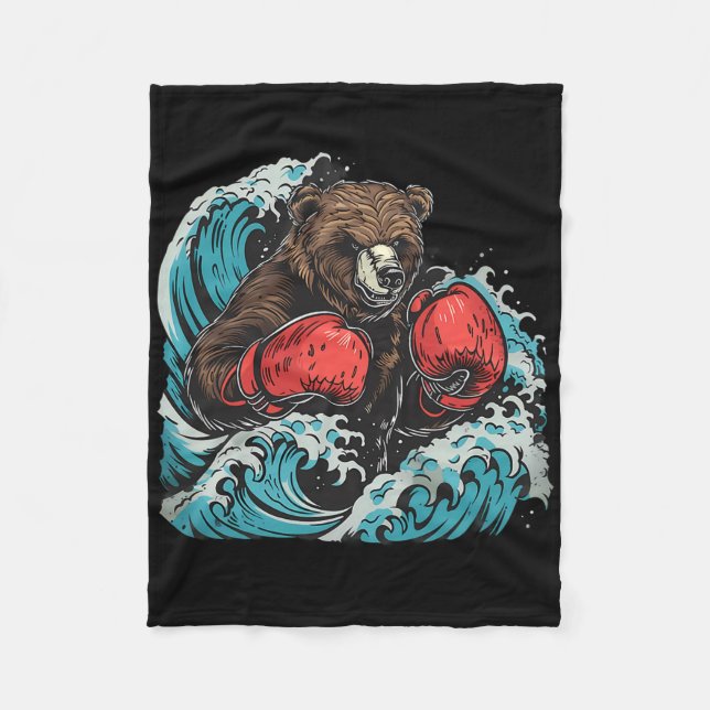 Boxing Bear Lover Boxing Gloves Kickboxing Funny B Fleece Blanket (Front)
