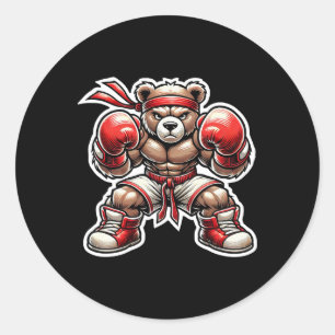 Boxing Bear Martial Arts Street Grizzly Muay Thai Classic Round Sticker