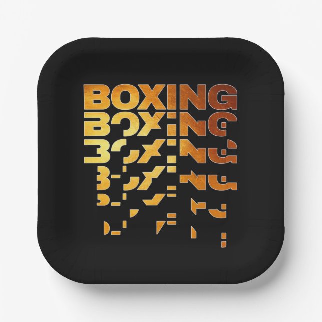 Boxing Boxer Graphic Word Art Paper Plate (Front)