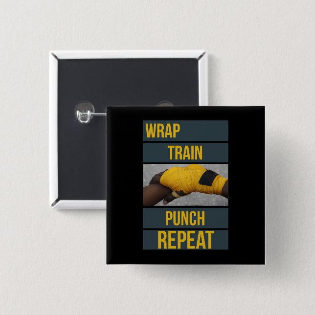 Boxing Boxer Training Quote Wrap Train Repeat 15 Cm Square Badge (Front & Back)