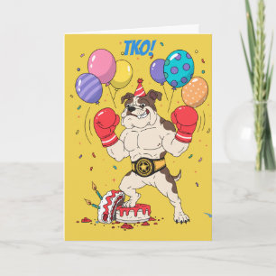 Boxing Bulldog TKO Birthday Knockout Design Descri Card