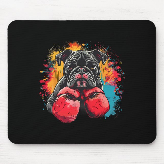 Boxing Bulldog With Boxing Gloves Kickboxing Funny Mouse Mat (Front)