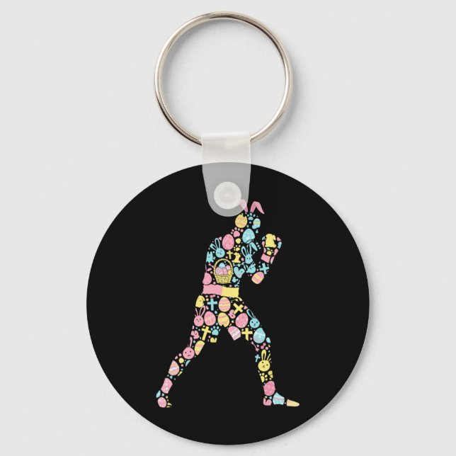 Boxing Bunny Easter Egg Easter Day Womens Mens Kid Key Ring (Front)