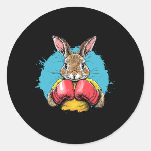 Boxing Bunny Strong Punch Fun Illustration Classic Round Sticker