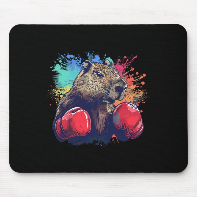 Boxing Capybyra With Boxing Gloves Kickboxing Funn Mouse Mat (Front)