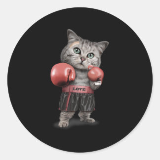 Boxing cat classic round sticker