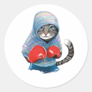 Boxing Cat Classic Round Sticker