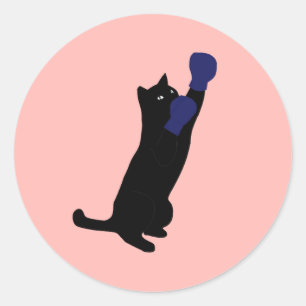 Boxing Cat with Blue Gloves Classic Round Sticker