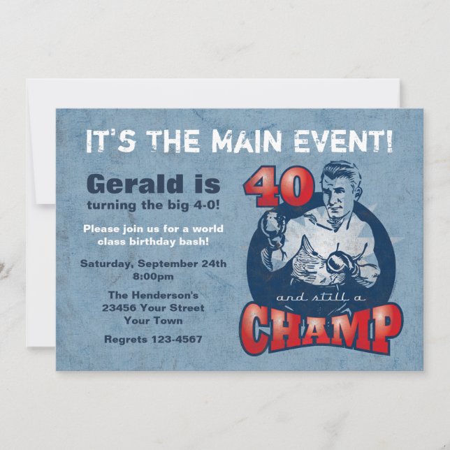Boxing Champ 40th Birthday Party Invitation (Front)