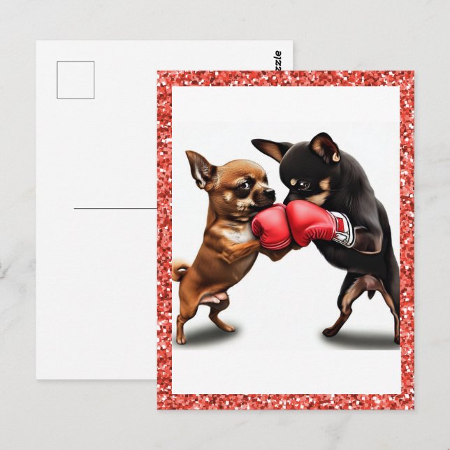 Boxing Chihuahuas Art  Postcard (Front/Back)