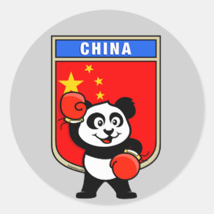 Boxing China Panda Classic Round Sticker