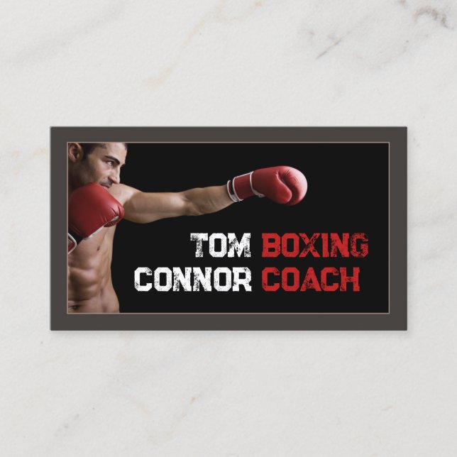 Boxing Coach Fitness Instructor Dark Business Card (Front)