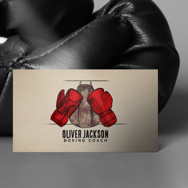 Boxing coach Gloves and bag drawing Business Card (Creator Uploaded)