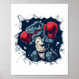Boxing Dinosaur Boxer T-rex Kickboxing Dino Boxing Poster