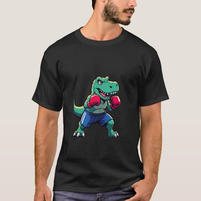 Boxing Dinosaur Cartoon Illustration T-Shirt (Front)