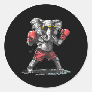 Boxing Elephant With Boxing Gloves Kickboxing Funn Classic Round Sticker