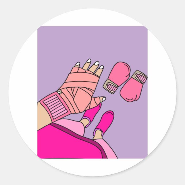 Boxing Female Boxer Retro Boxing Gloves Classic Round Sticker (Front)