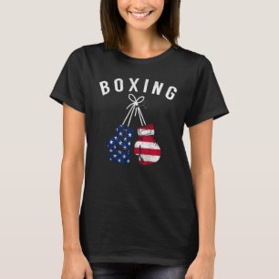 Boxing  For Him Dad Men Box Gloves American Flag U T-Shirt