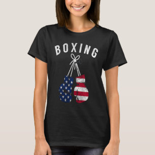 Boxing  For Him Dad Men Box Gloves American Flag U T-Shirt