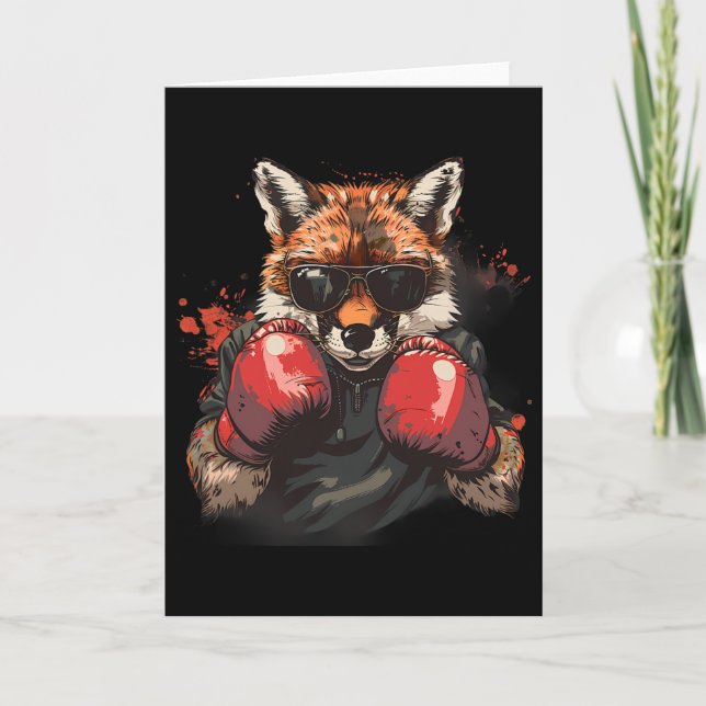 Boxing Fox With Boxing Gloves Kickboxing Funny Box Card (Front)