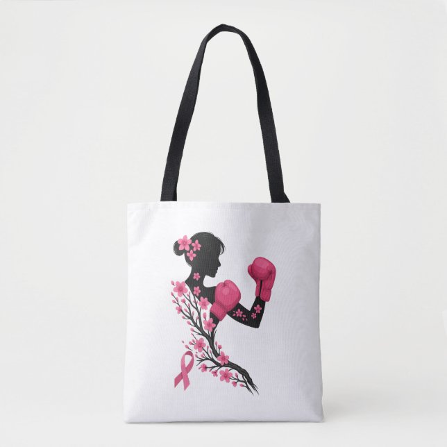 Boxing Girl Breast Cancer Awareness Tote Bag (Front)