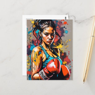 Boxing Girl Modern Fighter Martial Arts Portrait Postcard