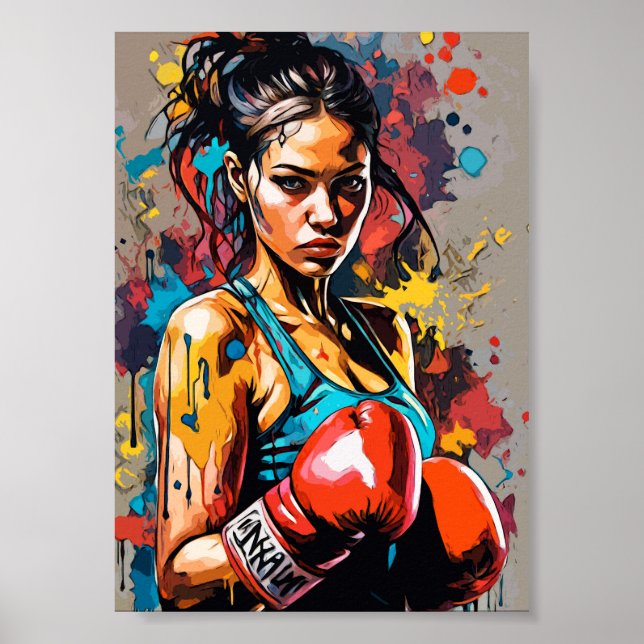 Boxing Girl Pop Art Fighter Martial Arts Portrait Poster (Front)