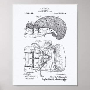 Boxing Glove 1914 Patent Art White Paper Poster