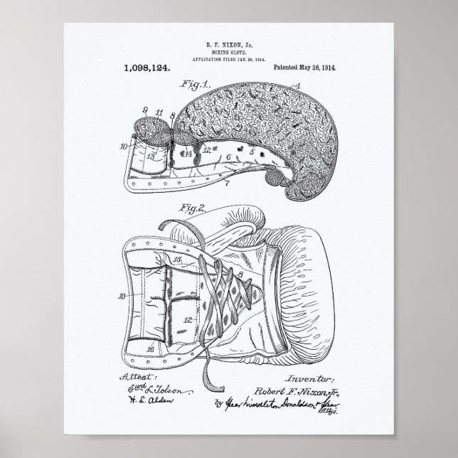 Boxing Glove 1914 Patent Art White Paper Poster (Front)