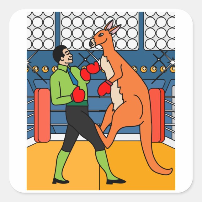 Boxing Glove Boxing Kangaroo Fighting Square Sticker (Front)