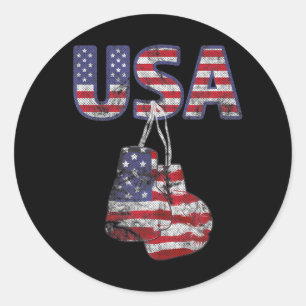 Boxing Gloves American Flag Classic Round Sticker