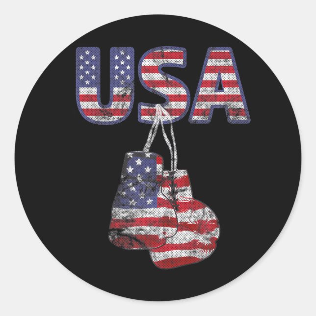 Boxing Gloves American Flag Classic Round Sticker (Front)