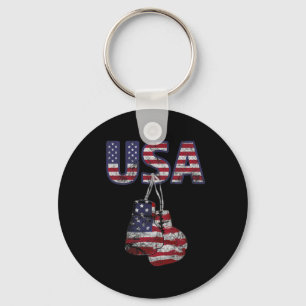 Boxing Gloves American Flag Tee For Women Kids Men Key Ring
