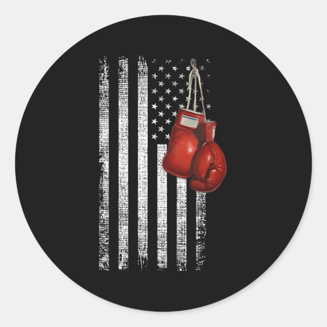 Boxing Gloves Distressed United States Flag Classic Round Sticker (Front)